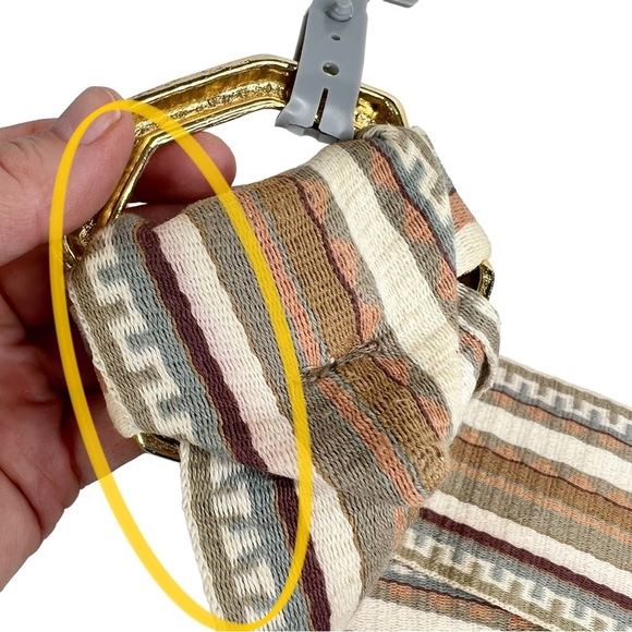 Vintage TJW by Mervyn’s Striped Wide Fabric Gold Octagon Buckle Belt - Picture 10 of 11